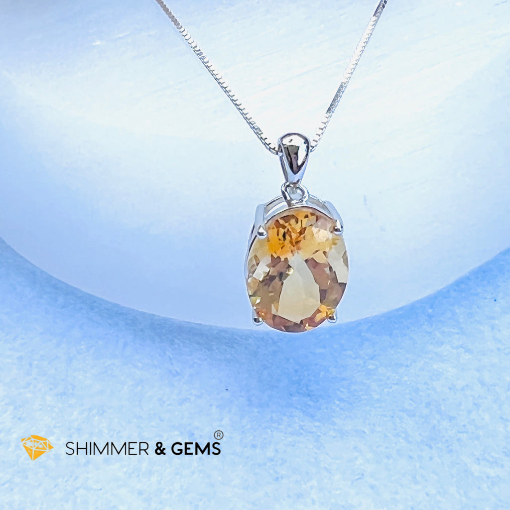 Citrine Oval Pendant (12X16Mm) 925 Silver (Wealth Activator) Aaa Grade Charms & Pendants