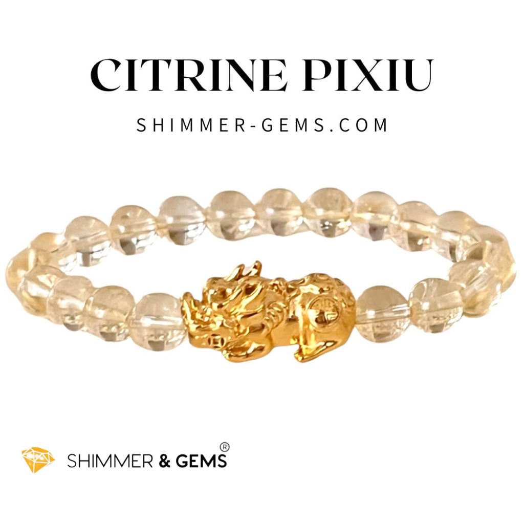 Citrine Stainless Steel Pixiu Bracelet (8Mm)