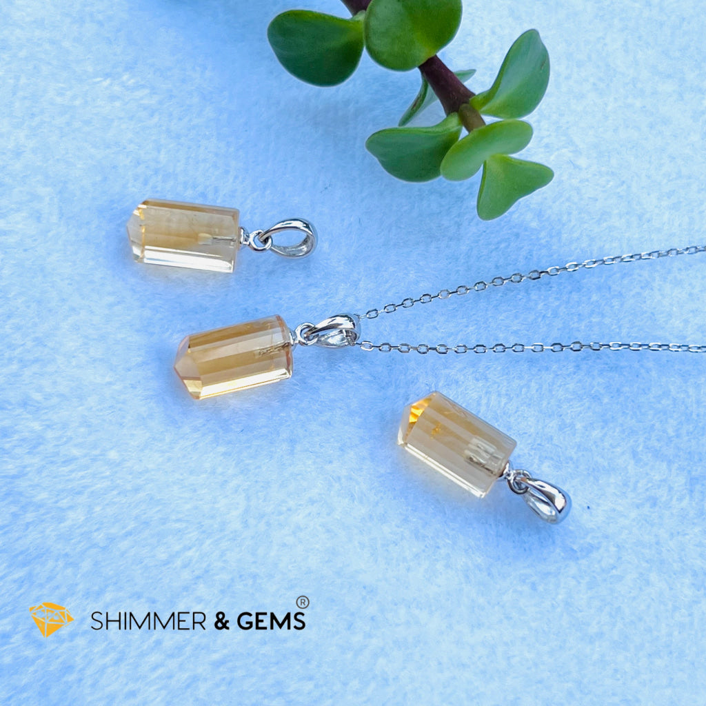 Citrine Tube Pendant (14Mm) 925 Silver (Wealth Activator) Aaa Grade Charms & Pendants