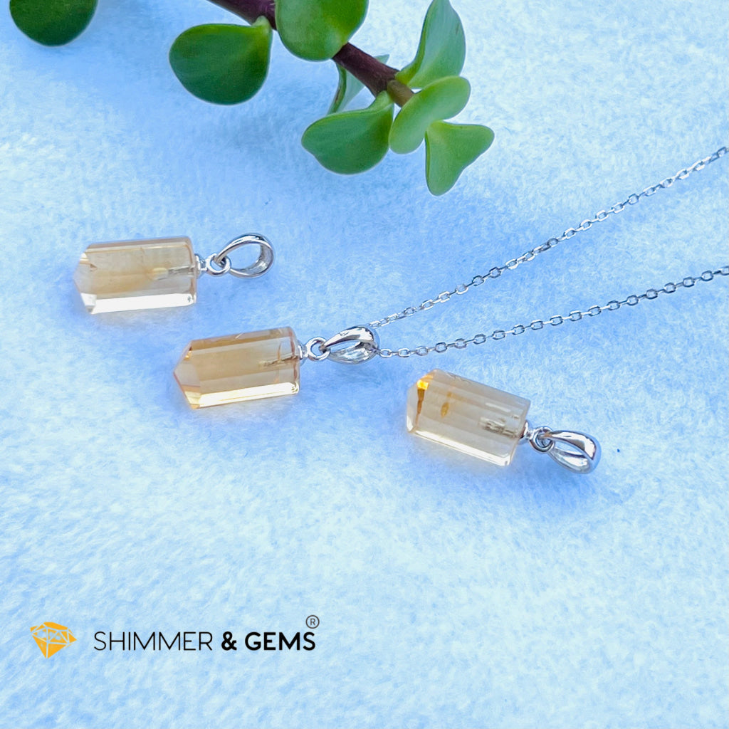 Citrine Tube Pendant (14Mm) 925 Silver (Wealth Activator) Aaa Grade Charms & Pendants