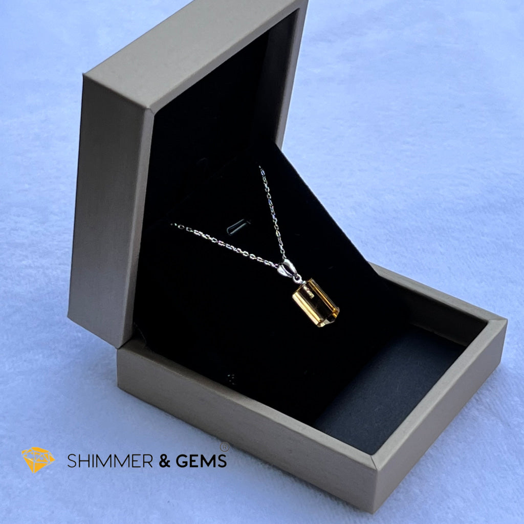 Citrine Tube Pendant (14Mm) 925 Silver (Wealth Activator) Aaa Grade Charms & Pendants