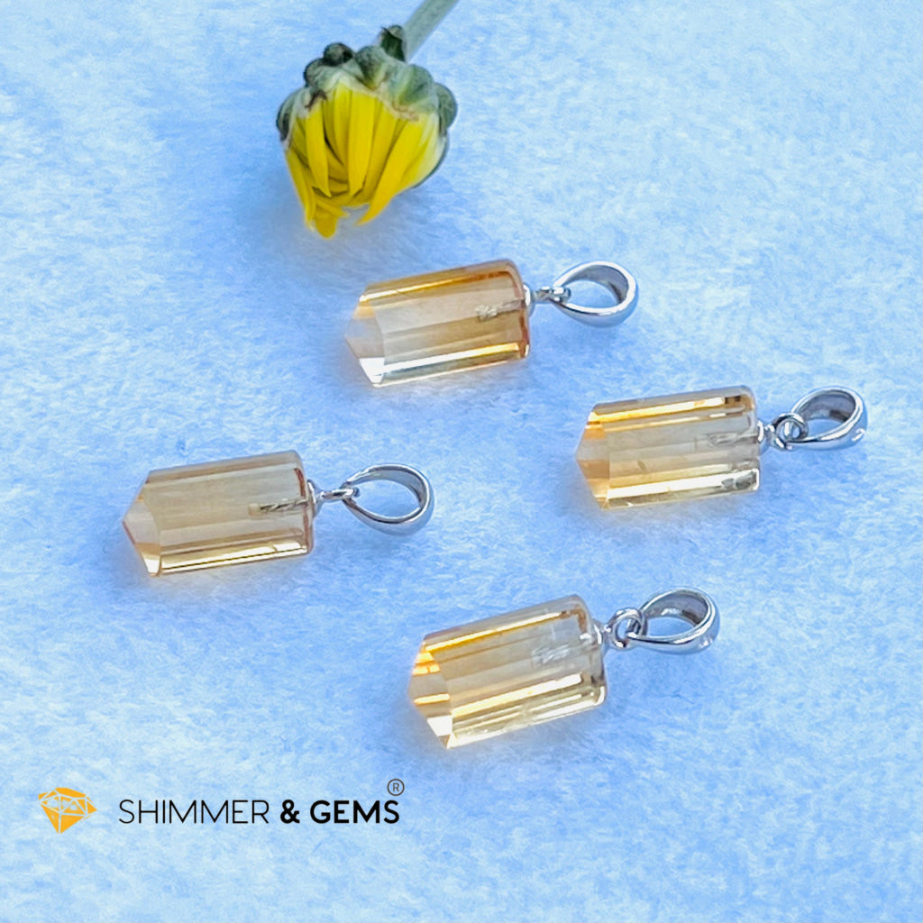 Citrine Tube Pendant (14Mm) 925 Silver (Wealth Activator) Aaa Grade Charms & Pendants