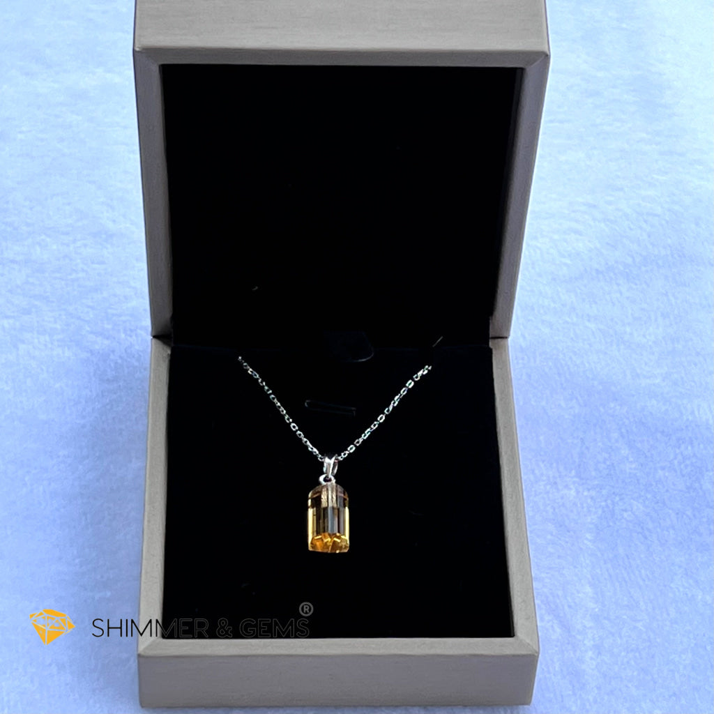 Citrine Tube Pendant (14Mm) 925 Silver (Wealth Activator) Aaa Grade Charms & Pendants