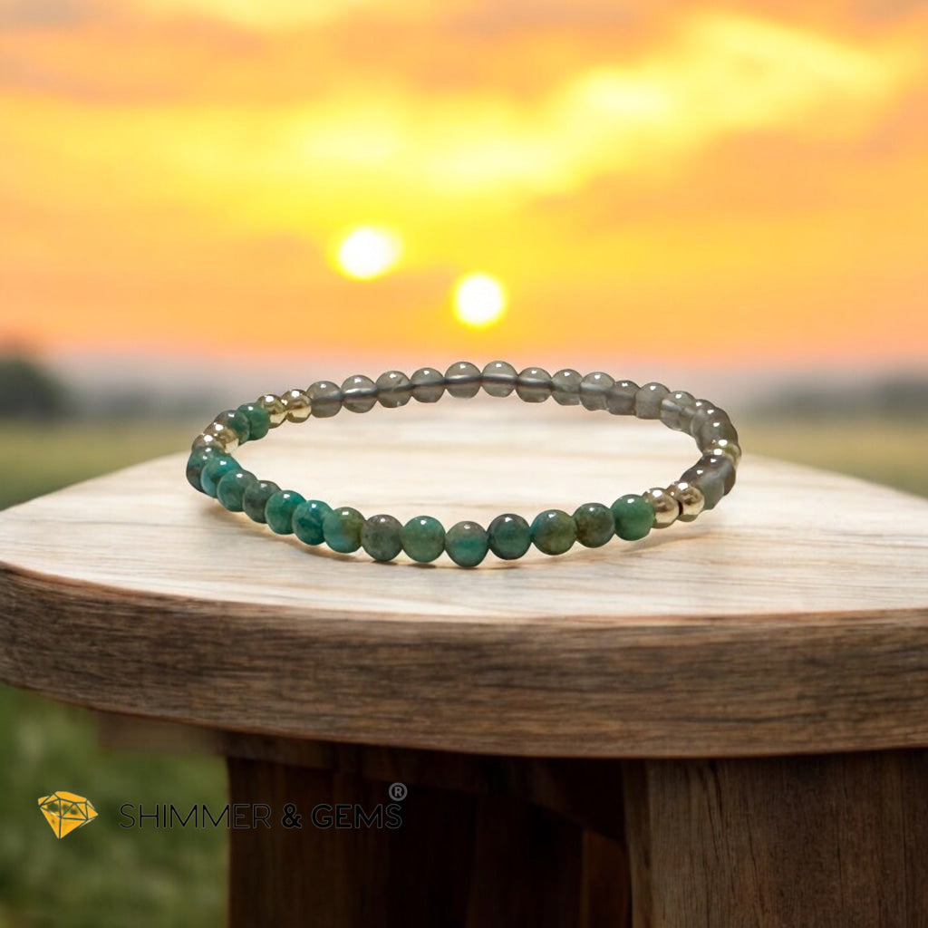 Cosmic Alignment Sacred Bracelet (Black Moonstone & Turquoise 4mm) Light-coded & Pre-activated