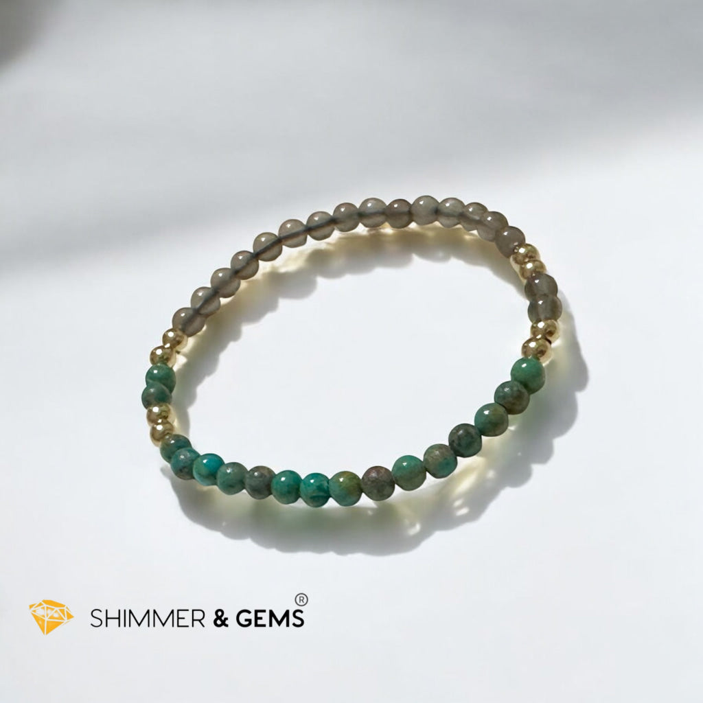 Cosmic Alignment Sacred Bracelet (Black Moonstone & Turquoise 4mm) Light-coded & Pre-activated