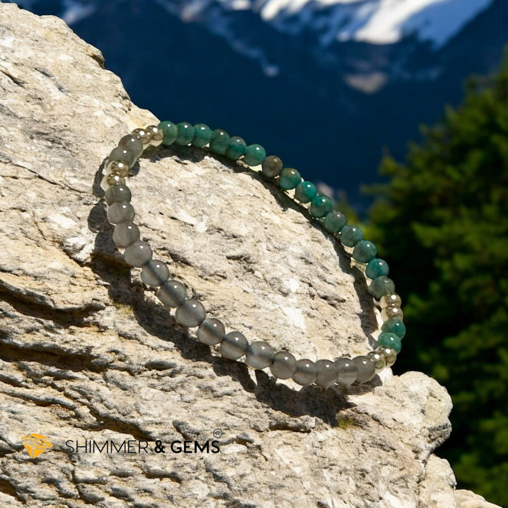 Cosmic Alignment Sacred Bracelet (Black Moonstone & Turquoise 4mm) Light-coded & Pre-activated