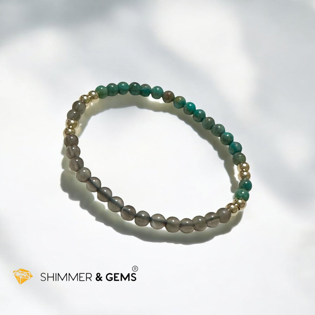 Cosmic Alignment Sacred Bracelet (Black Moonstone & Turquoise 4mm) Light-coded & Pre-activated