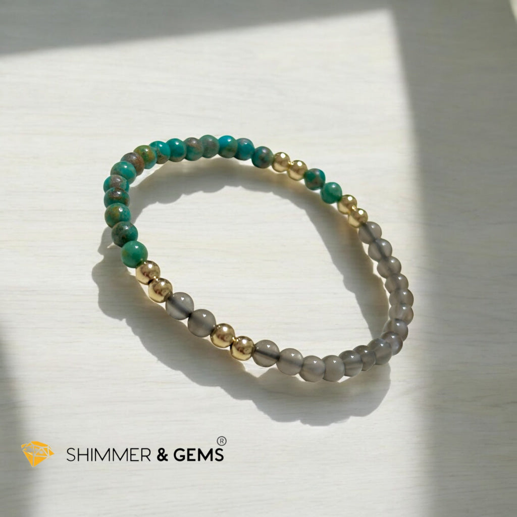 Cosmic Alignment Sacred Bracelet (Black Moonstone & Turquoise 4mm) Light-coded & Pre-activated