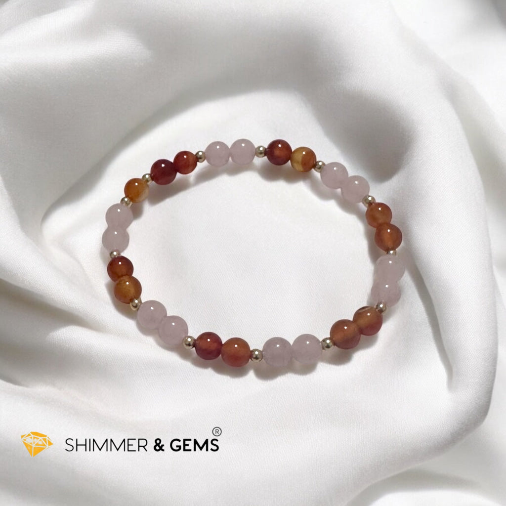 Creative Spark Alchemy Bracelet (Passion & Inspiration) 6mm Carnelian & Rose Quartz with 14k gold filled beads