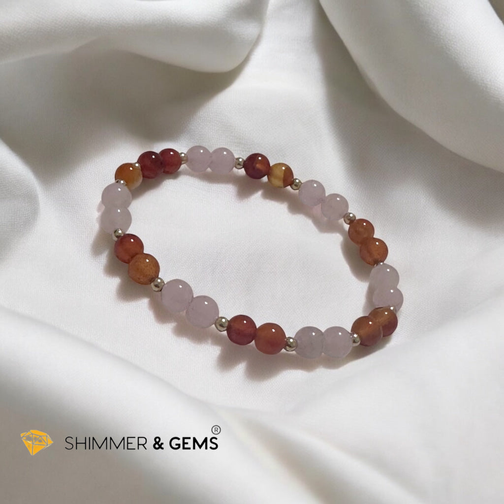 Creative Spark Alchemy Bracelet (Passion & Inspiration) 6mm Carnelian & Rose Quartz with 14k gold filled beads