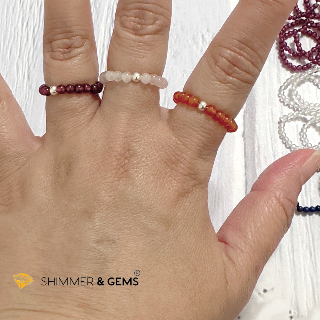 Crown Chakra Light Rose Quartz 3mm Bead Ring with 925 Silver