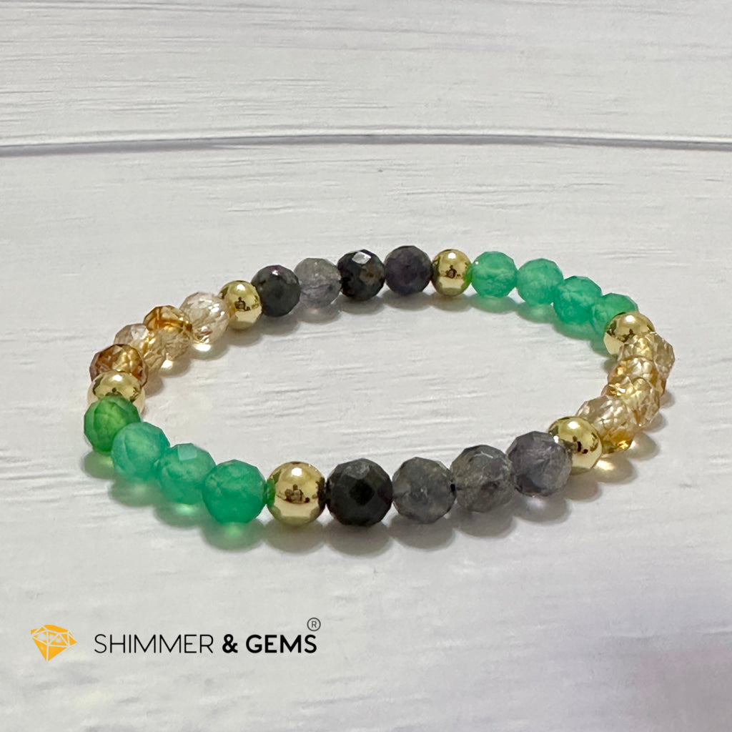 Debt-Free Remedy Bracelet (Iolite, Green Agate, Citrine 6mm with 14k gold filled beads)