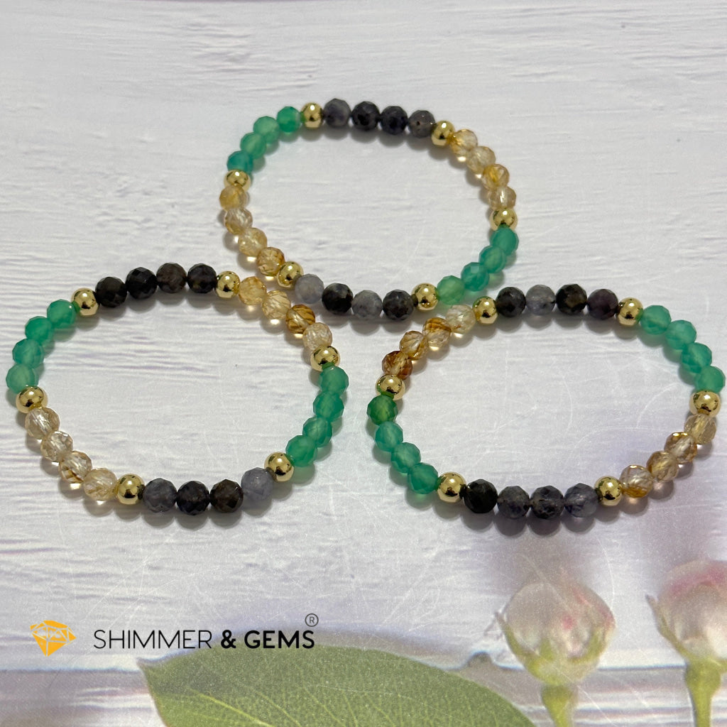 Debt-Free Remedy Bracelet (Iolite, Green Agate, Citrine 6mm with 14k gold filled beads)