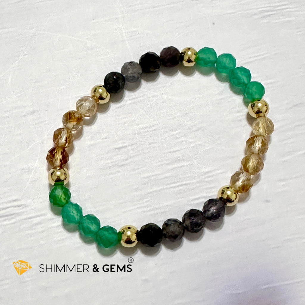 Debt-Free Remedy Bracelet (Iolite, Green Agate, Citrine 6mm with 14k gold filled beads)