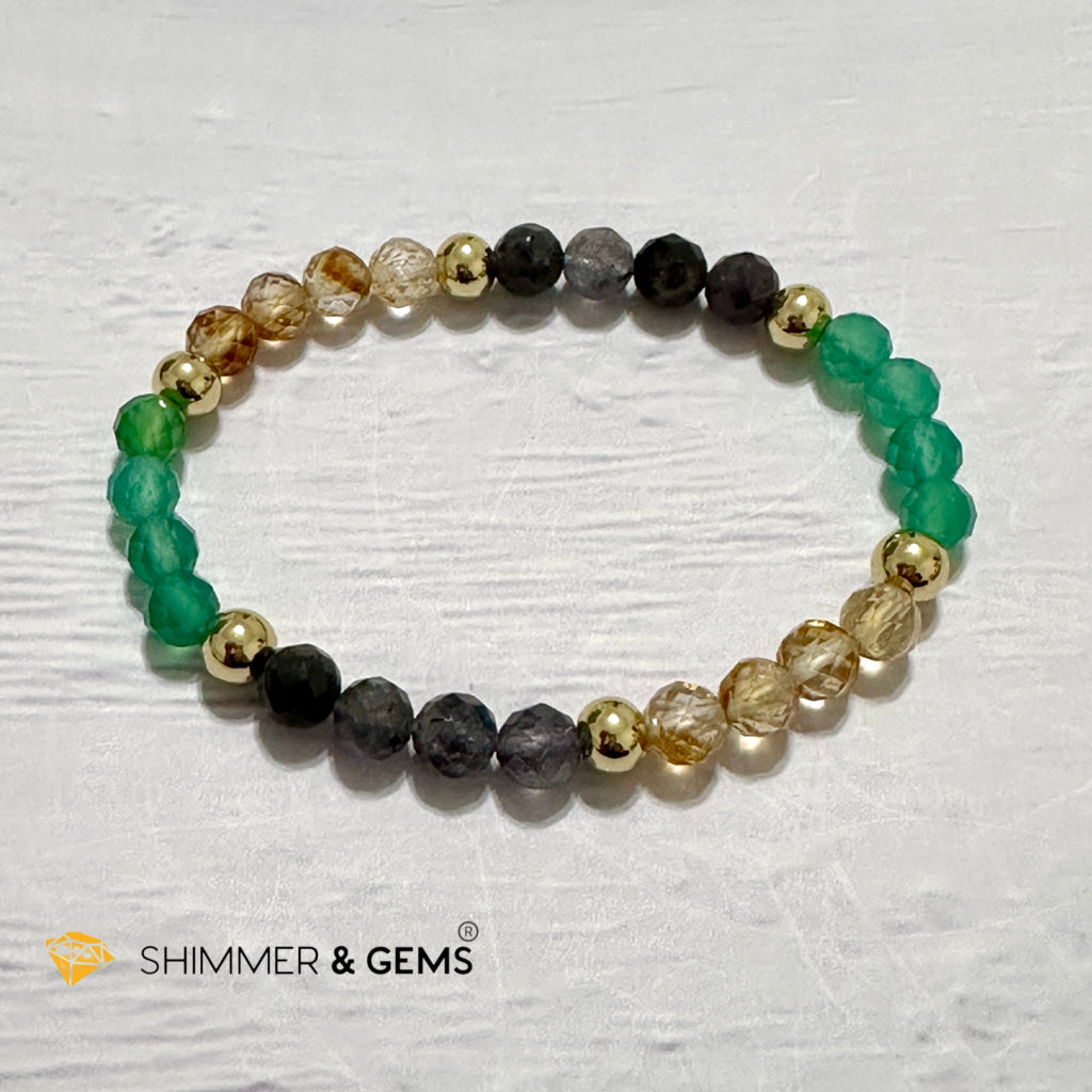 Debt-Free Remedy Bracelet (Iolite, Green Agate, Citrine 6mm with 14k gold filled beads)