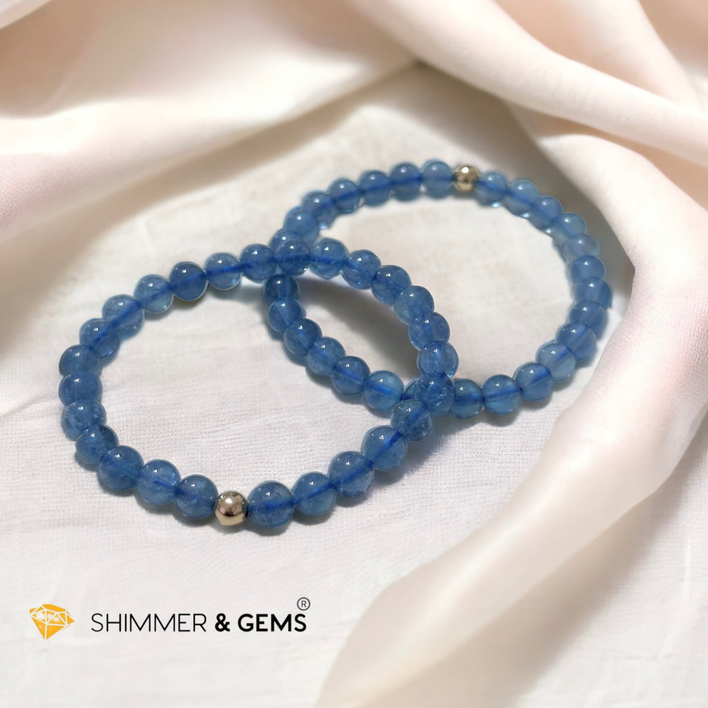 Devil Blue Aquamarine Bracelet 6mm AAA TOP GRADE (Black Quartz Morion & Aquamarine) (Brazil) Premium, Encoded & Activated