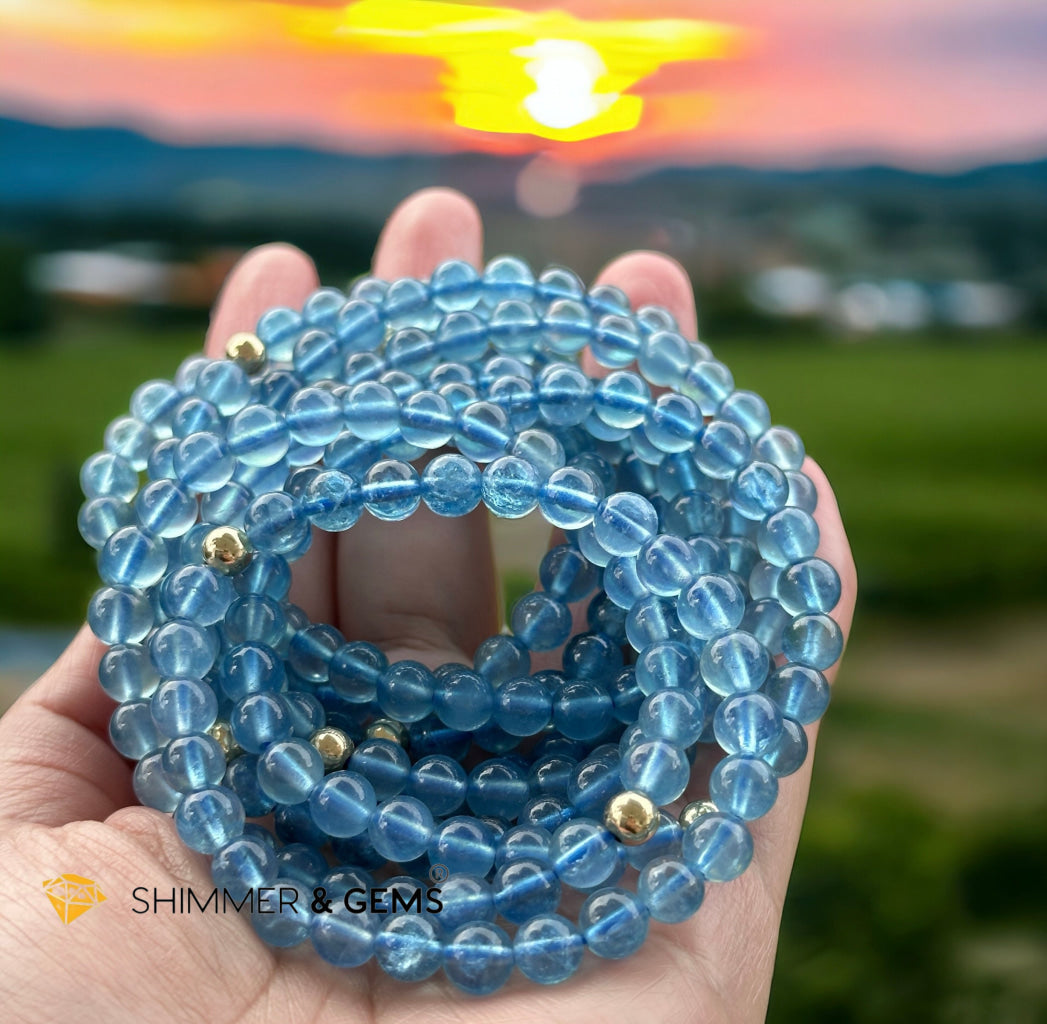 Devil Blue Aquamarine Bracelet 6mm AAA TOP GRADE (Black Quartz Morion & Aquamarine) (Brazil) Premium, Encoded & Activated
