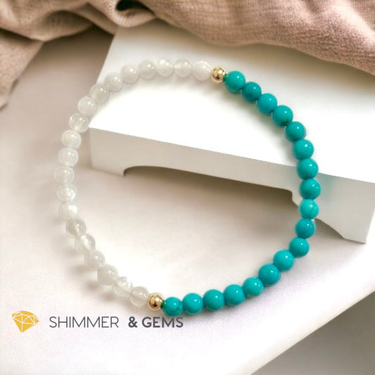 Divine Alchemy Bracelet (Turquoise, Moonstone 4mm with 14k gold filled beads)