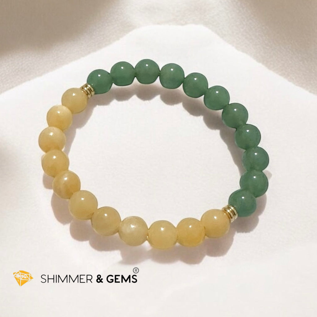 Double Luck 8mm Green Aventurine & Yellow Jade with stainless steel rondelle 14k gold plated beads