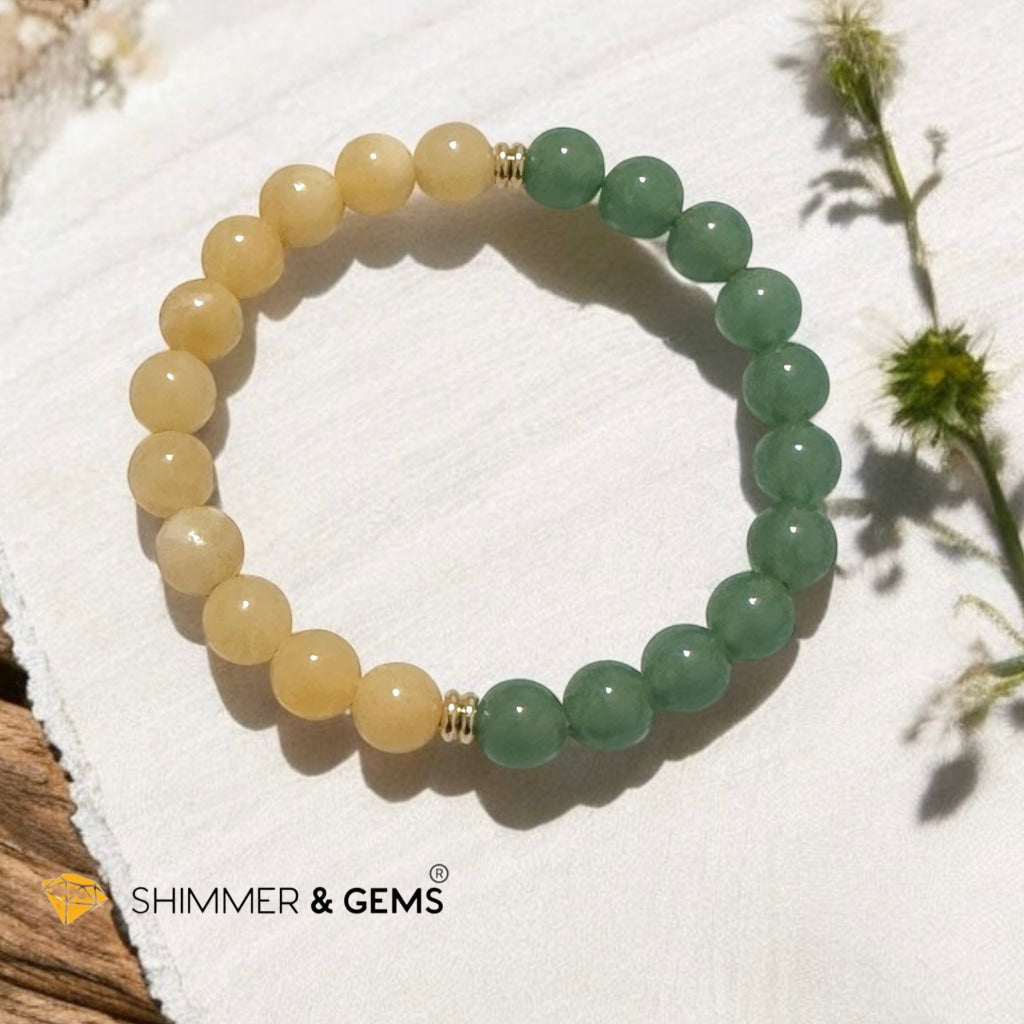 Double Luck 8mm Green Aventurine & Yellow Jade with stainless steel rondelle 14k gold plated beads