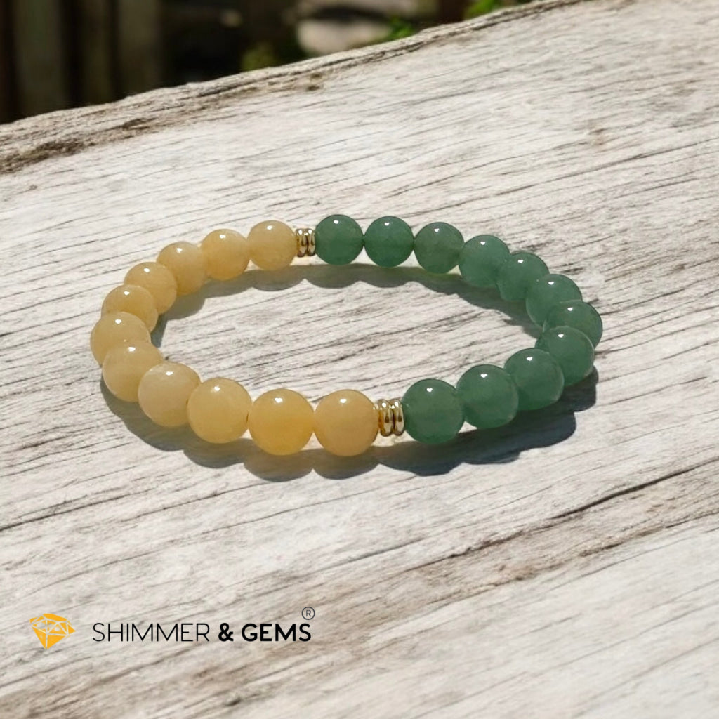 Double Luck 8mm Green Aventurine & Yellow Jade with stainless steel rondelle 14k gold plated beads