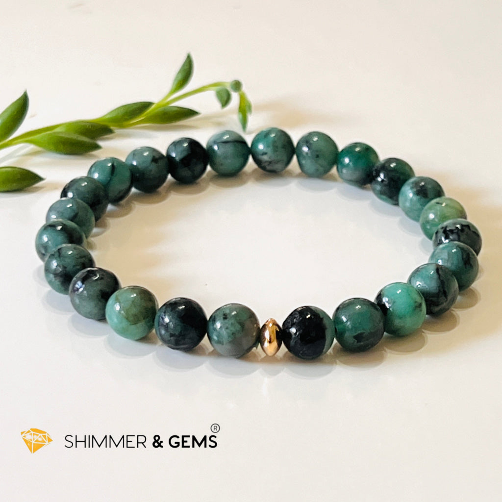 Emerald Healing 8Mm Bracelet With 14K Gold-Filled Bead (Success & Luck) 5.5 Bracelets