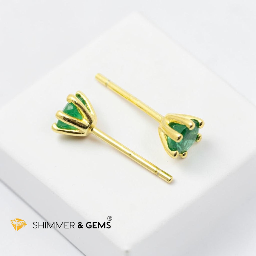 Emerald Round 5mm 925 Silver Earrings (gold plated) AAAA