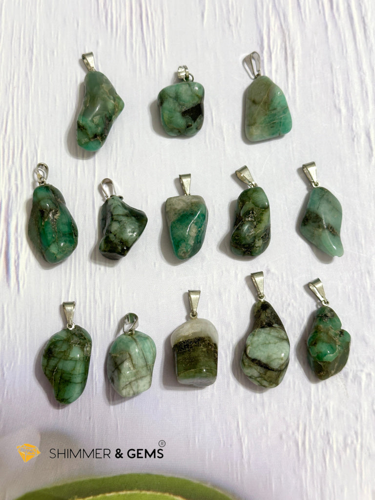 Emerald Tumbled Stainless Steel Pendant (30mm)