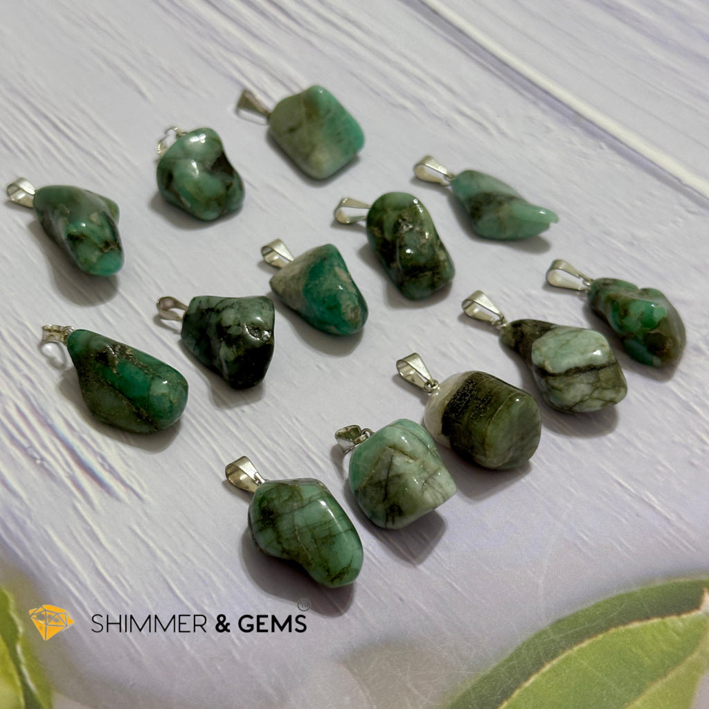 Emerald Tumbled Stainless Steel Pendant (30mm)