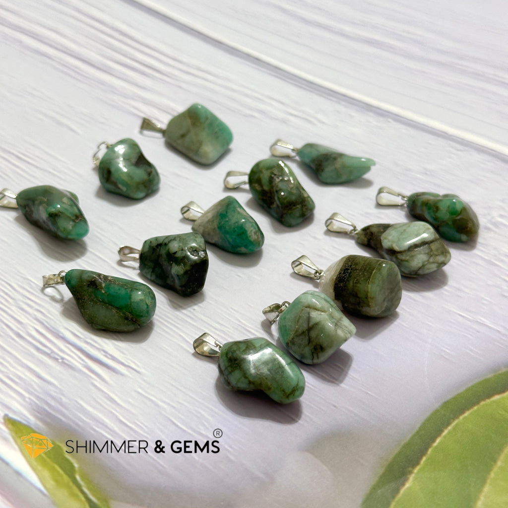 Emerald Tumbled Stainless Steel Pendant (30mm)