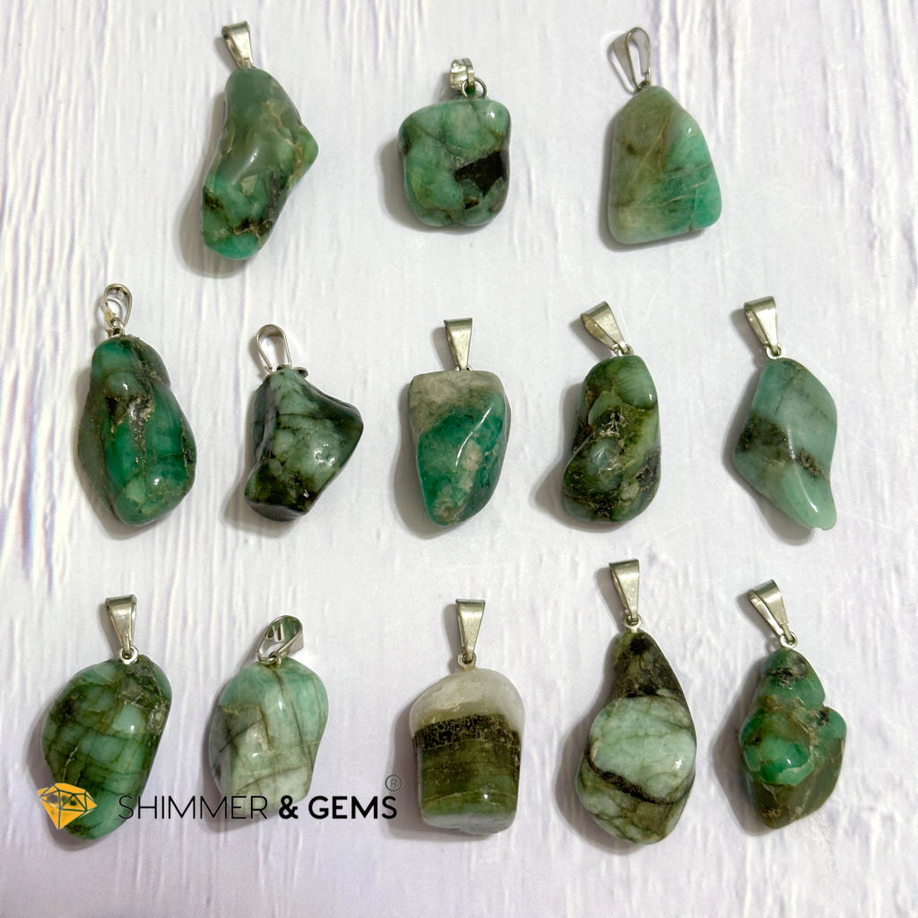 Emerald Tumbled Stainless Steel Pendant (30mm)