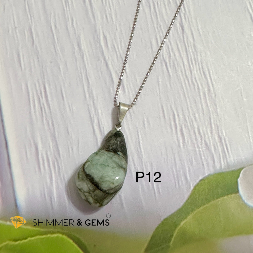 Emerald Tumbled Stainless Steel Pendant (30mm)