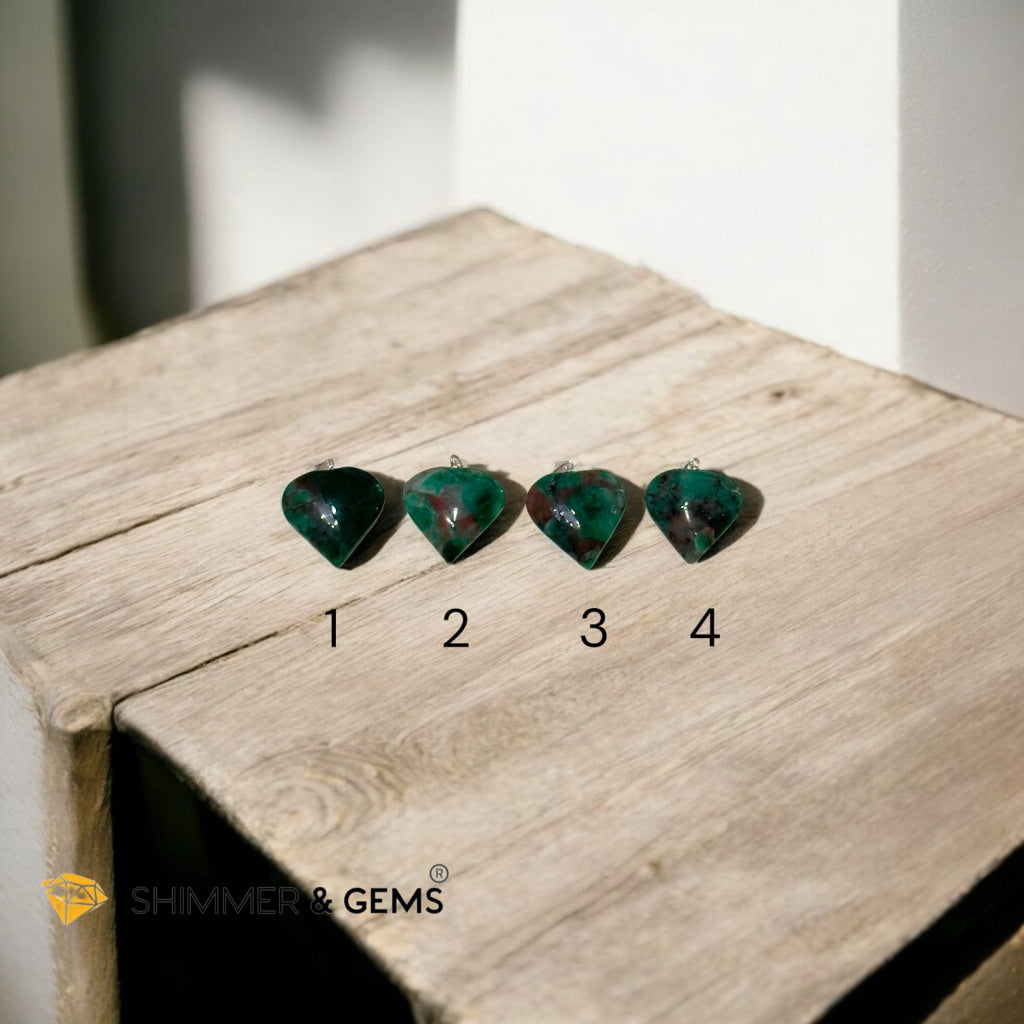 Emerald With Red Beryl Inclusion Heart Pendant 925 Silver 25mm (Encoded & Activated) Premium