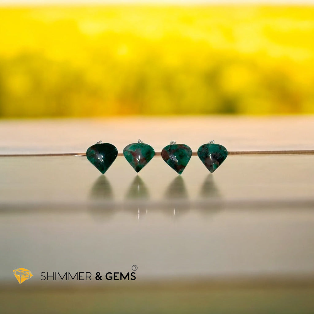 Emerald With Red Beryl Inclusion Heart Pendant 925 Silver 25mm (Encoded & Activated) Premium