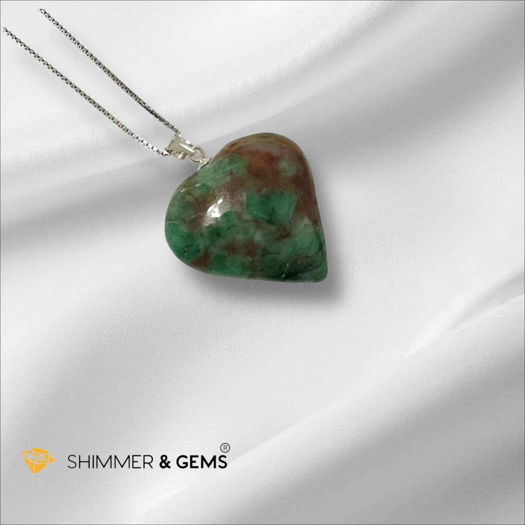 Emerald With Red Beryl Inclusion Heart Pendant 925 Silver 25mm (Encoded & Activated) Premium
