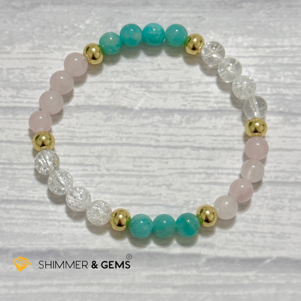 Emotional Healing Remedy Bracelet (Amazonite, Rose Quartz Madagascar, Crackle Quartz 6mm +14k gold filled)
