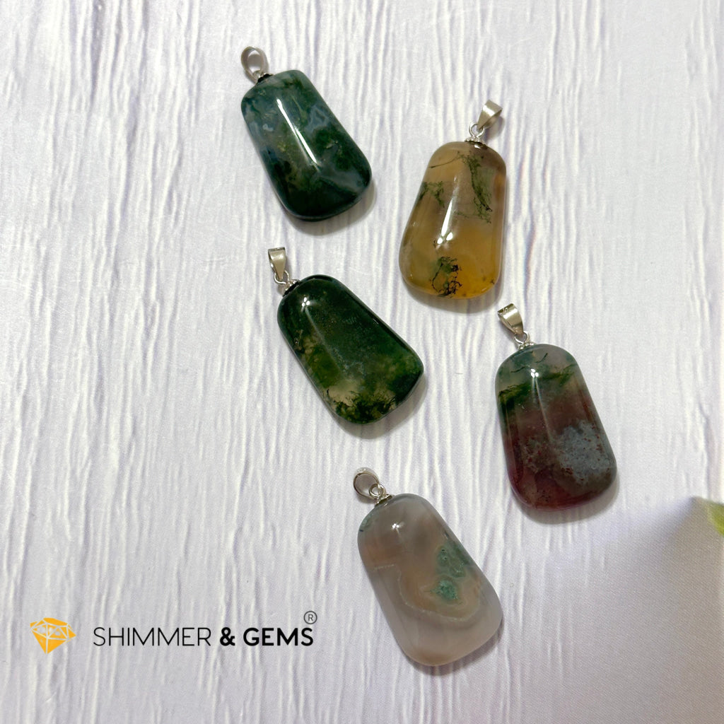 Enhydro Moss Agate Pendant 925 Silver (Rare!)