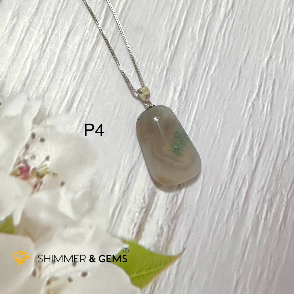 Enhydro Moss Agate Pendant 925 Silver (Rare!)