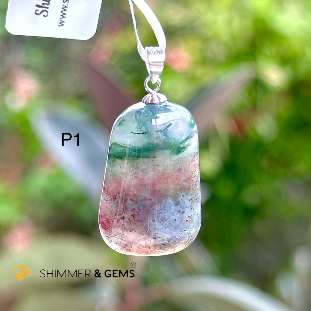 Enhydro Moss Agate Pendant 925 Silver (Rare!)