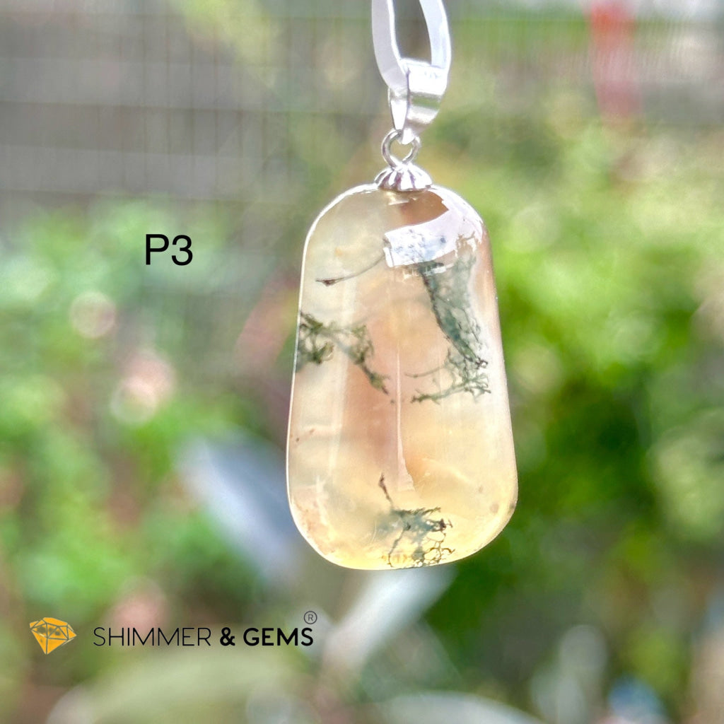 Enhydro Moss Agate Pendant 925 Silver (Rare!)
