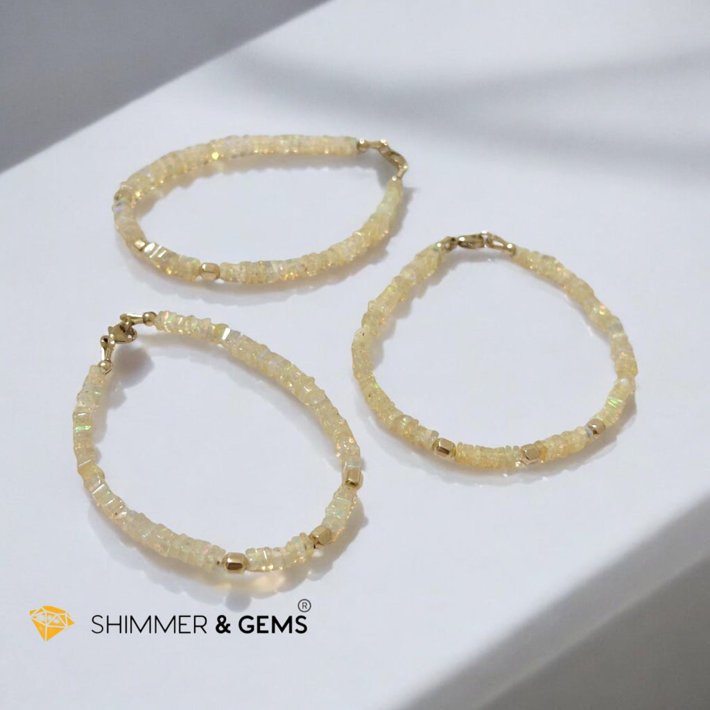 Ethiopian Opal Rondelle 3x4mm Bracelet with Gold-Filled Clasp and Beads (AAA Grade) Premium