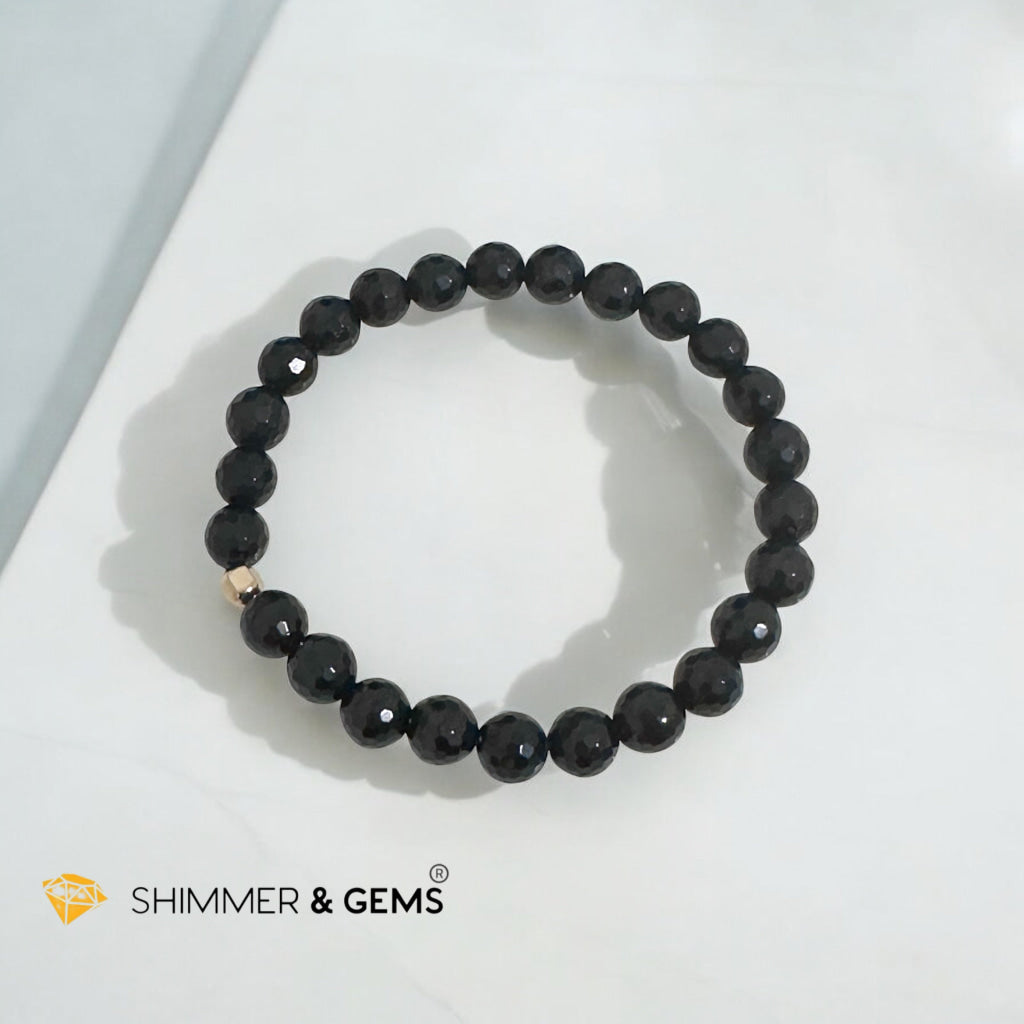 Faceted Black Tourmaline 8mm Bracelet with 14k Gold Filled (Protection)
