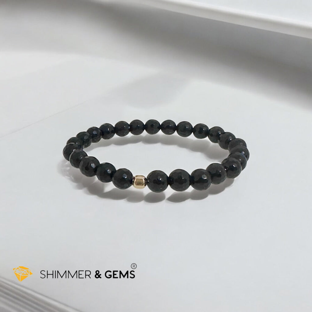 Faceted Black Tourmaline 8mm Bracelet with 14k Gold Filled (Protection)