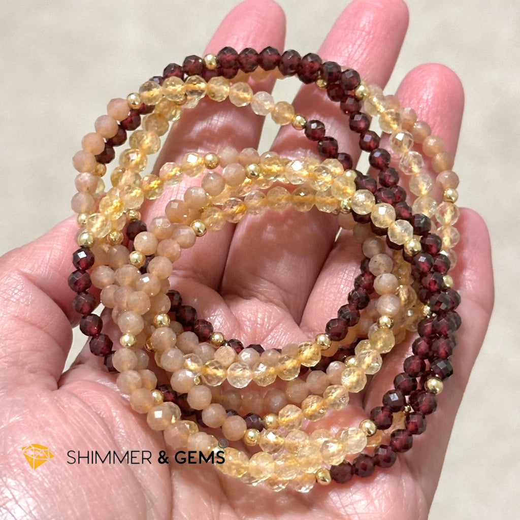 Financial Recovery Bracelet (Citrine, Garnet & Sunstone 4mm Faceted) with 14k gold filled beads