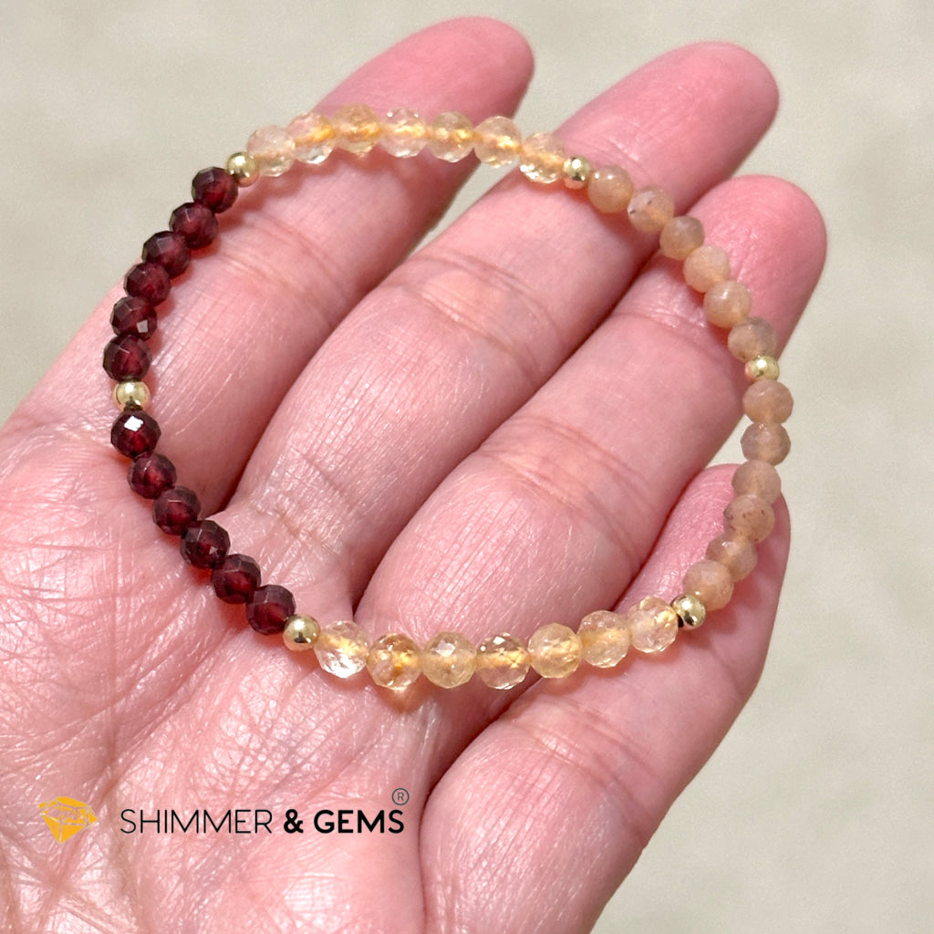 Financial Recovery Bracelet (Citrine, Garnet & Sunstone 4mm Faceted) with 14k gold filled beads