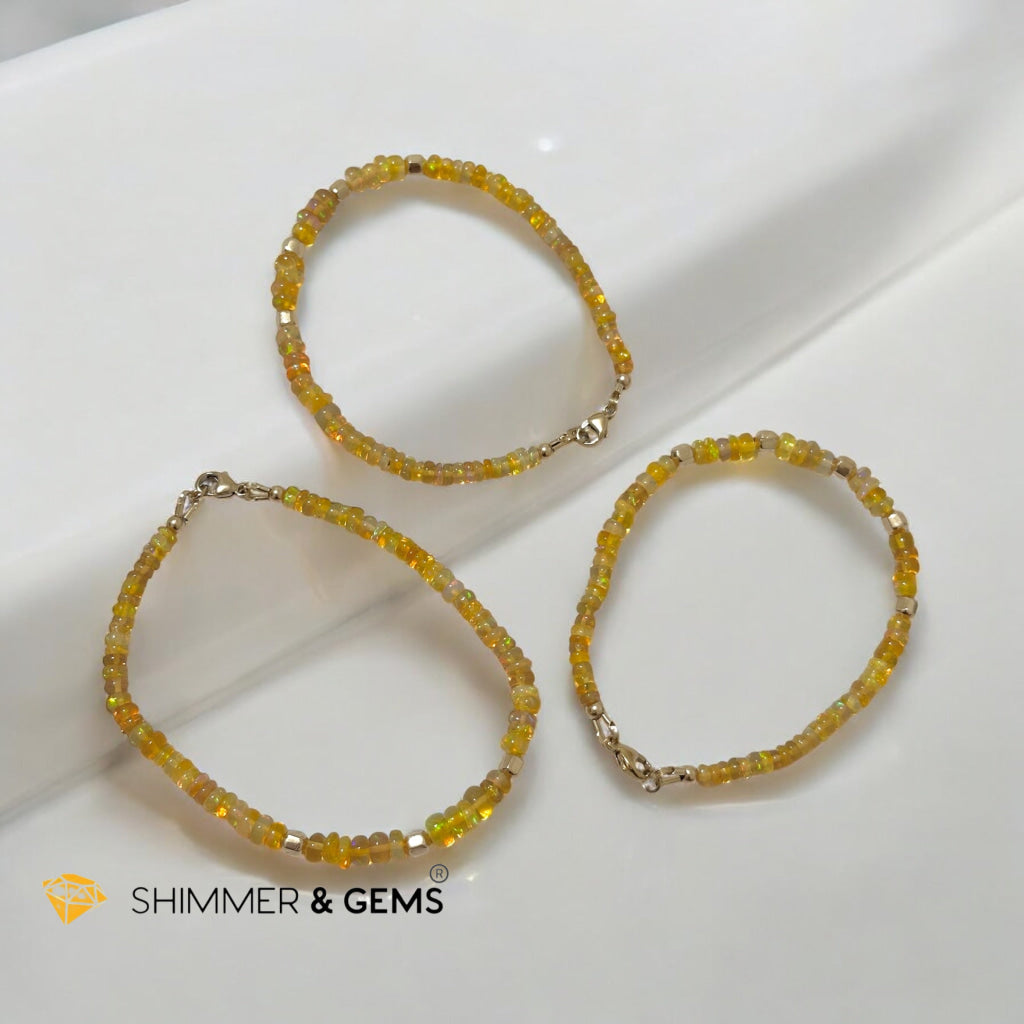 Fire Welo Ethiopian Opal Rondelle 3x5mm Bracelet with 14k Gold-Filled Clasp and Beads (AAA Grade)Premium