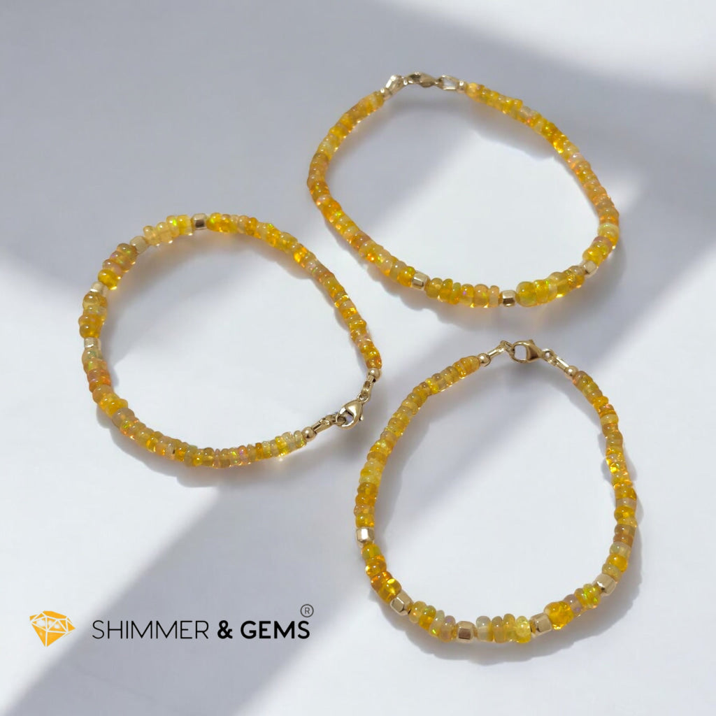 Fire Welo Ethiopian Opal Rondelle 3x5mm Bracelet with 14k Gold-Filled Clasp and Beads (AAA Grade)Premium