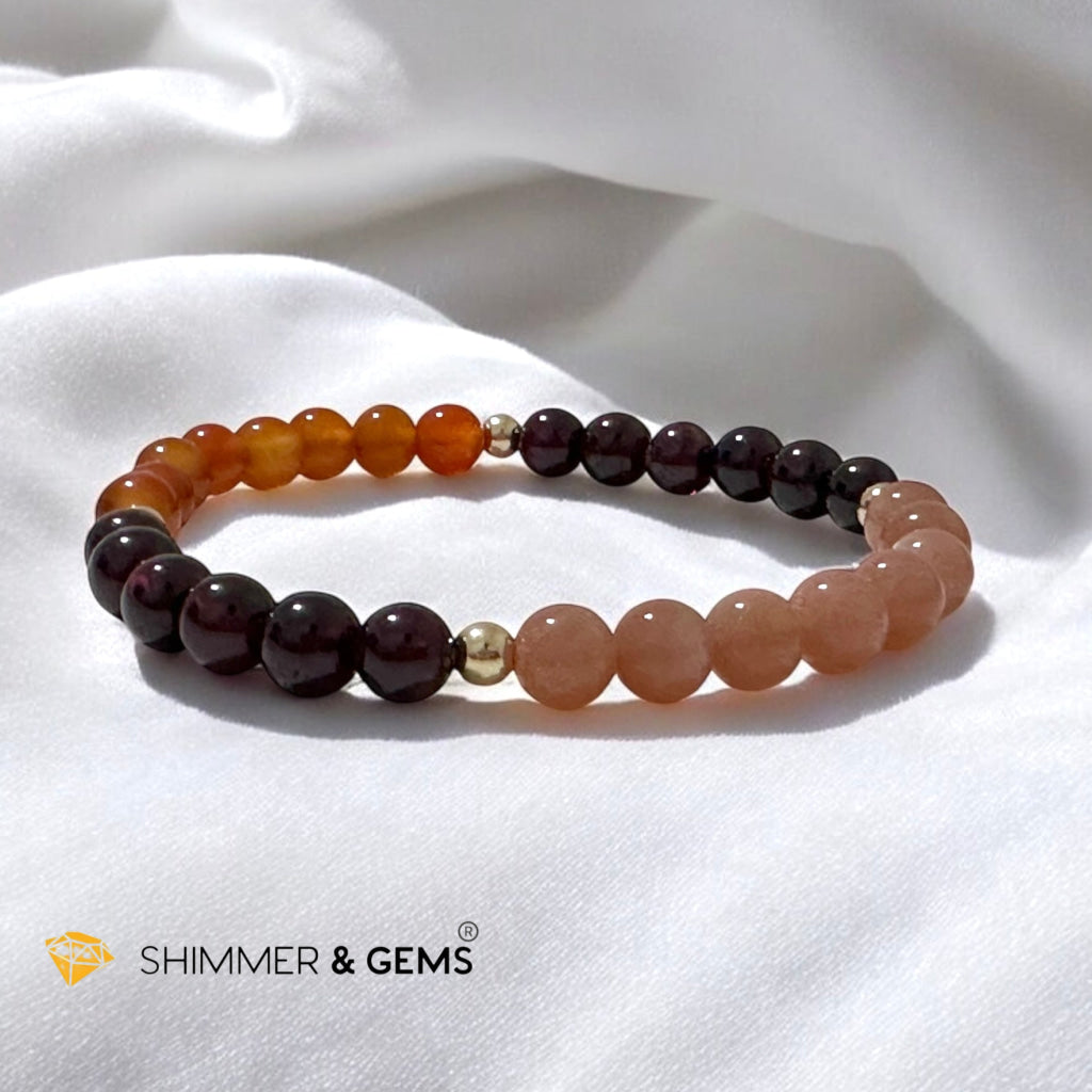 Fire Within Alchemy Bracelet (Energy Boost) 6mm Sunstone, Garnet, Carnelian with 14k Gold Filled
