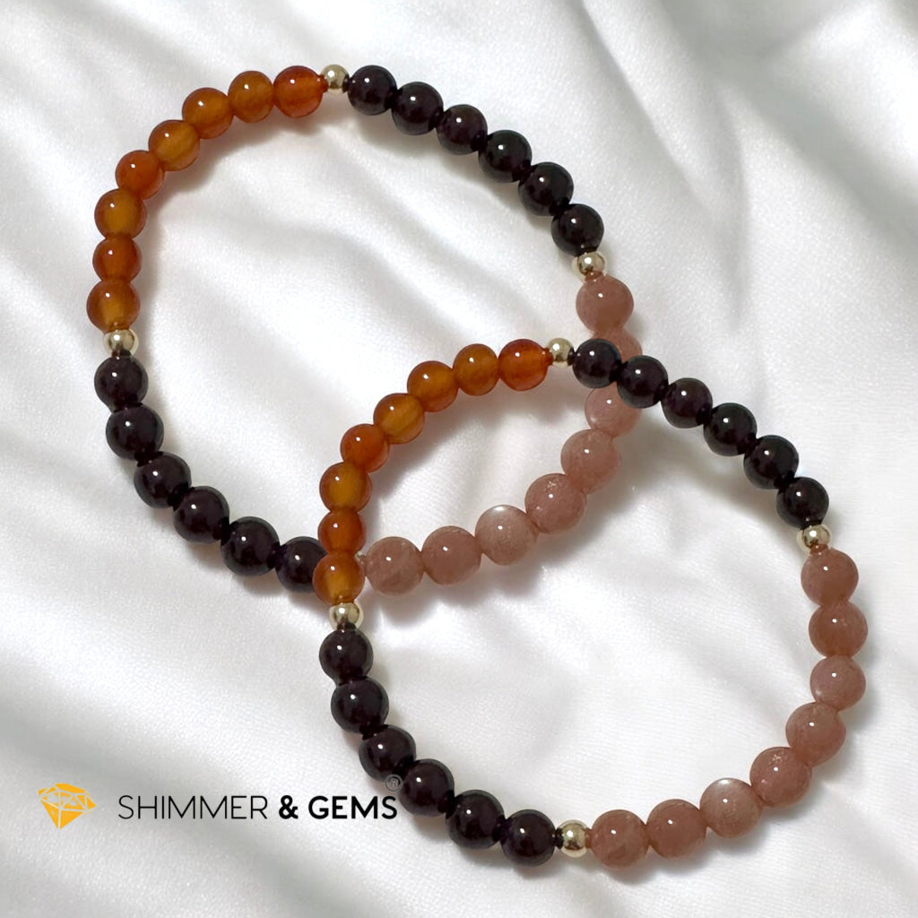 Fire Within Alchemy Bracelet (Energy Boost) 6mm Sunstone, Garnet, Carnelian with 14k Gold Filled