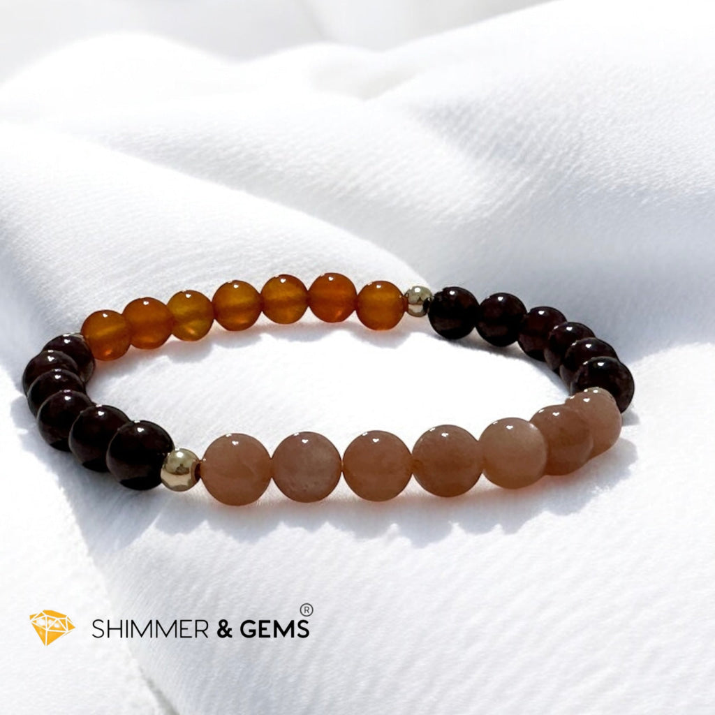 Fire Within Alchemy Bracelet (Energy Boost) 6mm Sunstone, Garnet, Carnelian with 14k Gold Filled